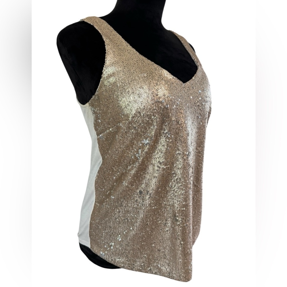 Worthington Gold Sequin V-Neck Lined Tank Top, Size M - Picture 4 of 8